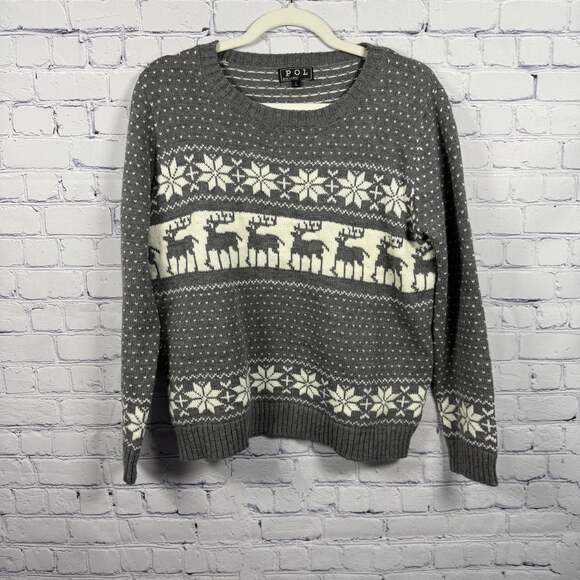 POL Sweaters - POL Nordic Snowflake Reindeer Holiday Christmas Sweater Size L